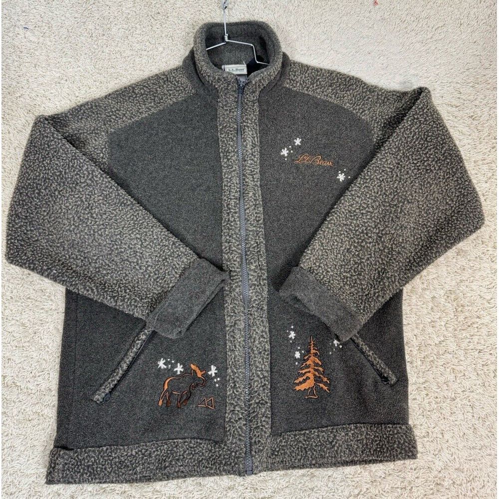 Vintage LLBean Women's Full Zip Embroidered Fleece Jacket Green Size M Hiking‎